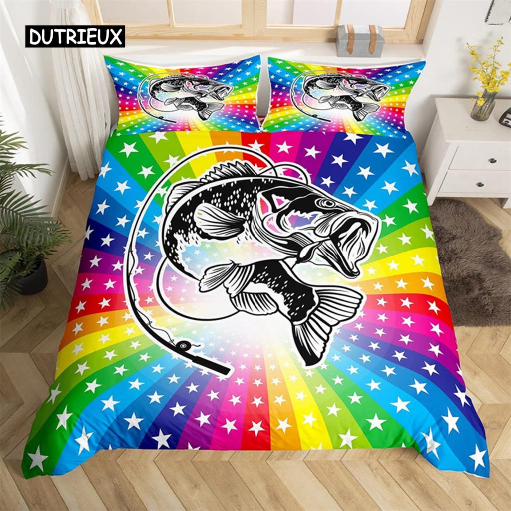 Marlin Schwertfisch Bettbezug Kawaii Marine Leben Bettwäsche Set Mikrofaser Ozean Thema Big Pike Fisch Quilt Abdeckung Einzel Twin King
