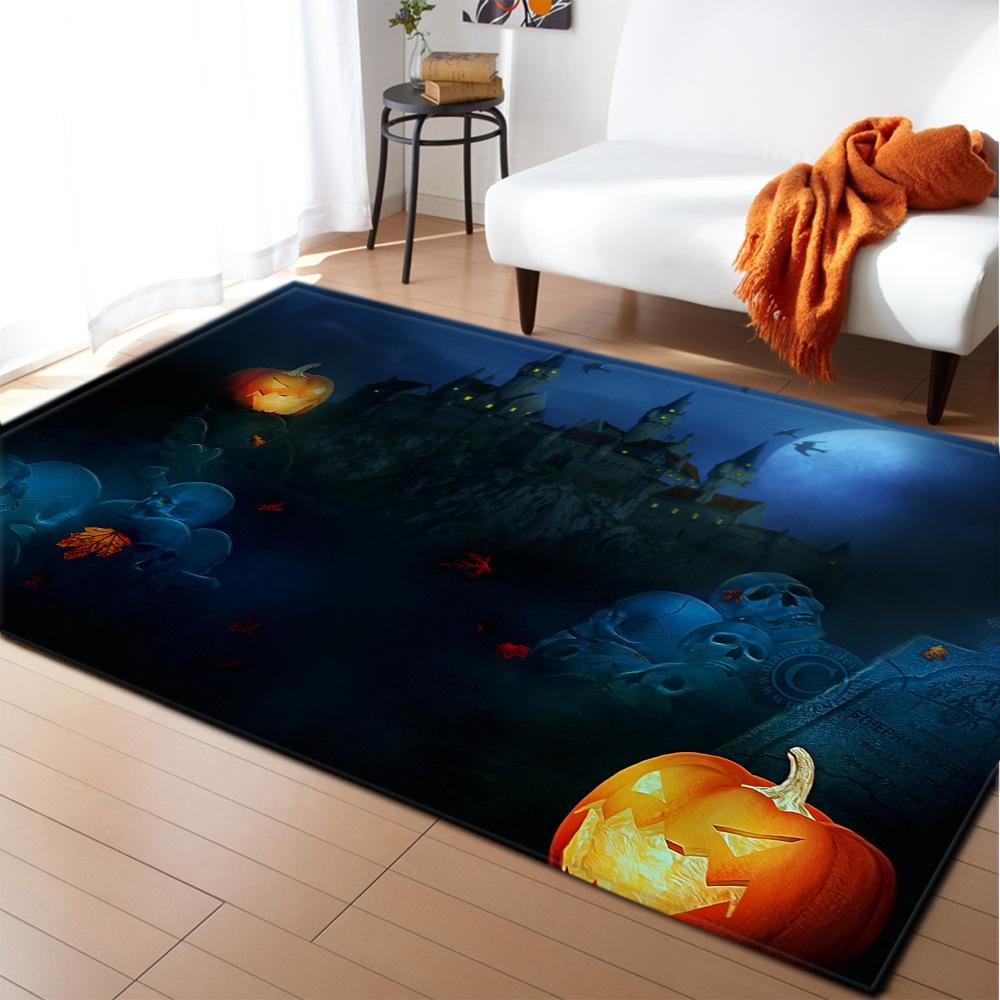 Halloween Cartoon Carpet Rug Mat – Living Room Bedroom Sofa Coffee Table Spooky Pumpkin Bat Castle Ghost Pattern Home Decoration