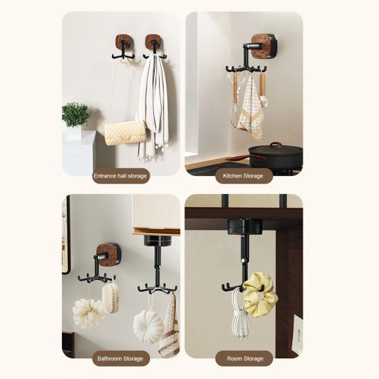 Suction Cup Hook Kitchen Utensil Hanger Under Cabinet Hook 360 Degrees Rotating 6-Claw Folding Hook for Bathroom Bedroom Closet Door Wall