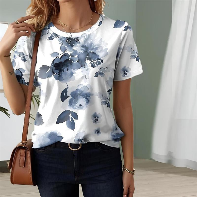 

Casual T-shirt Summer Simple 3D Printed Flower Women s T-shirt 5XL