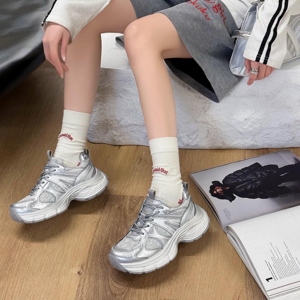2025 early spring new casual platform women's shoes breathable double mesh round head women's versatile women's single shoes dad shoes women's tide