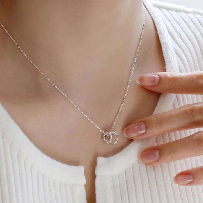 925 Silver Mini Double Cylinder Ring Necklace