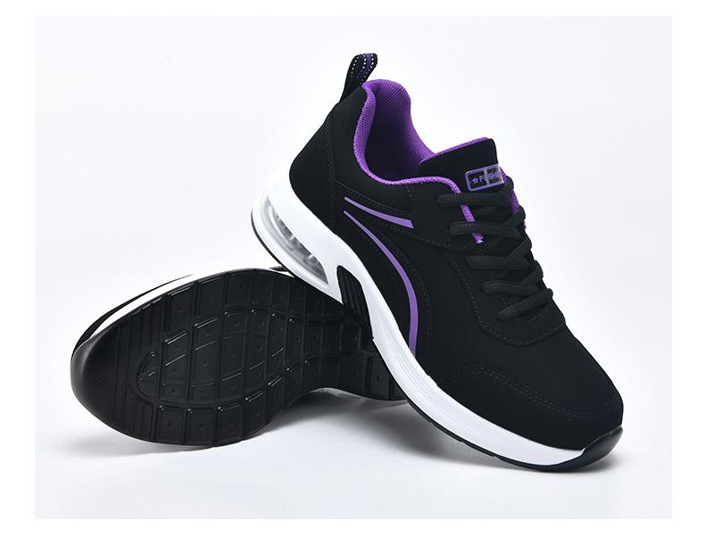 Women's Black Leather Air Cushion Sneakers: Autumn/Winter Casual, Thick Sole, Trendy Flat Heel Shoes