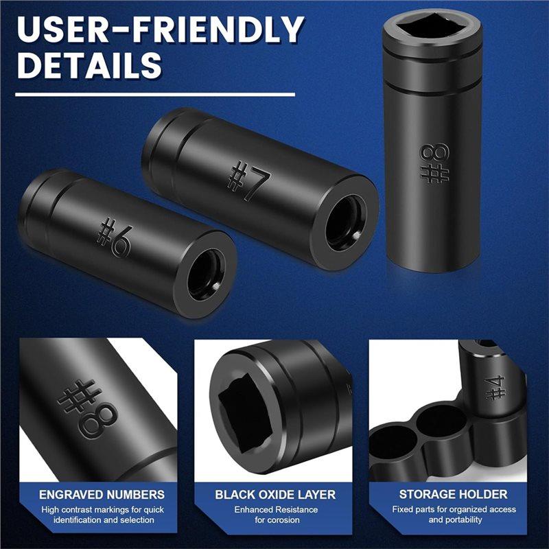 SHGO-Tap For Socket Set, 70500 8-Piece 1/4"& 3/8" Drive Taps For Socket Wrench Set Use, 1/2"& 1/8" NPT Taps For Sockets Adapter