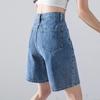 Women's High-Waist Denim Shorts, Summer 2022 Trend, Loose Fit, Mid-Length, Wide-Leg Design.