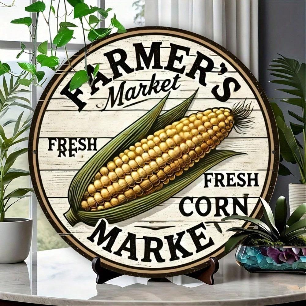 Vintage Metal Wall Art Corn Farmer Market Kitchen Decor