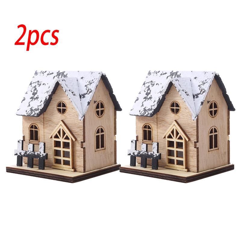 1 st Mini Jul Ny Dekorativ Lyser Upp Trähus Med Batteri LED Liten Julrum Skrivbords Hänge Barn DIY Dekoration