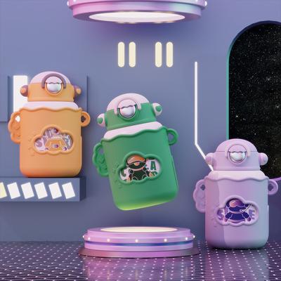 New 550ml Children Cartoon Galaxy Thermos Cup with Straw Student Kettle 304 Stainless Steel Thermos Cup