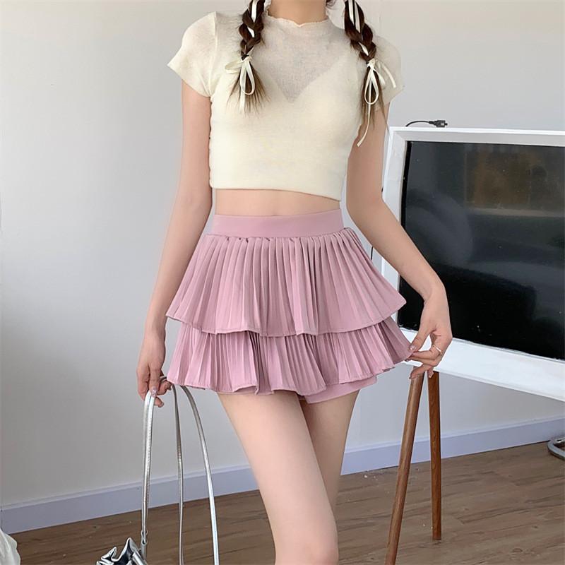 Pleated Mini Skirt With Stretch Polyester For Daily Wear And Dance Practice