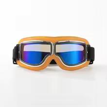 Vintage Pilot Motorcycle Goggles UV400 Windproof Scratch Resistant PC Lens with Leather Trim for Open Face Helmet