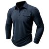 Mens Lapel Neck Business Polo Shirt Casual Long Sleeve Tee Tops Sport T Shirts