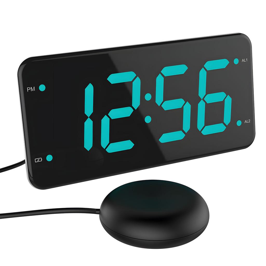 Vibrating Alarm Clocks with Bed Shaker,4Dimmers,2 Alarms and Snooze for Bedrooms Hearing Impaired Deaf Loud Alarm Clocks
