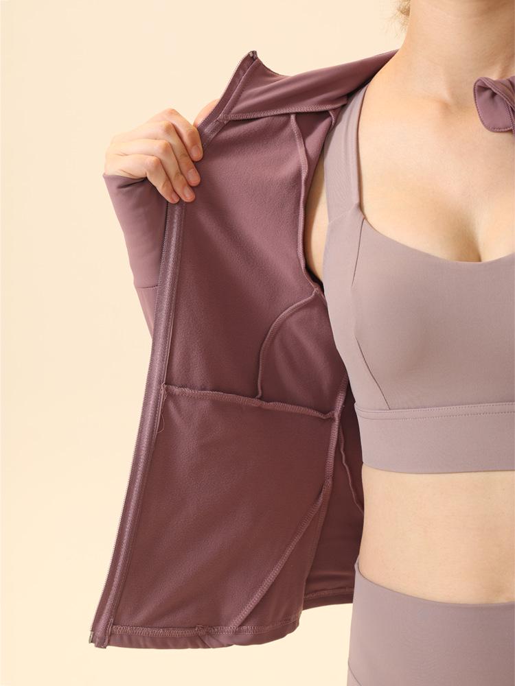 Women's Quick-Dry Zipper Sports Jacket & Yoga Top Set - Sun Protection, Long Sleeve, Tight Fit for Running & Gym