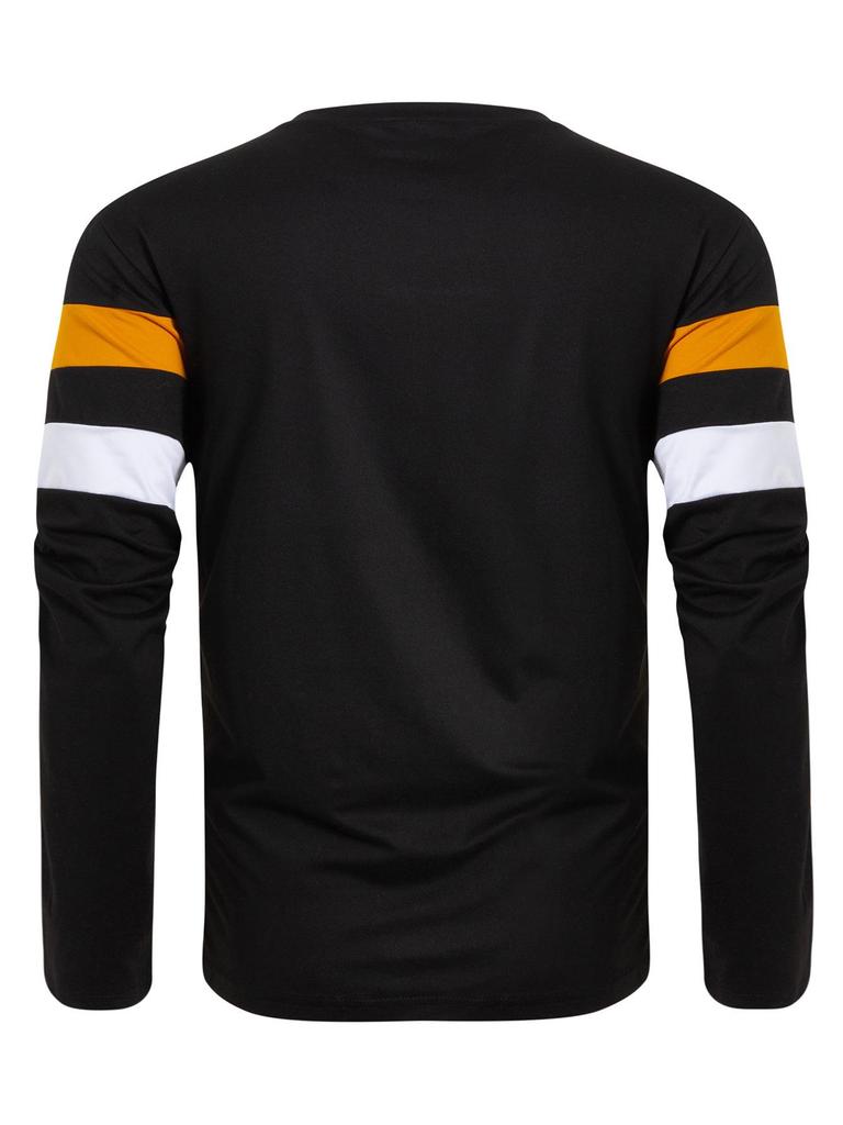 Plus Size Men's Color Block Crew Neck Long Sleeve Base Layer Pullover for Autumn & Winter