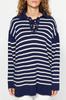 Women's Fashionable Stylish Hijab Sweater Navy Blue Comfortable Striped Knitwear Sweater