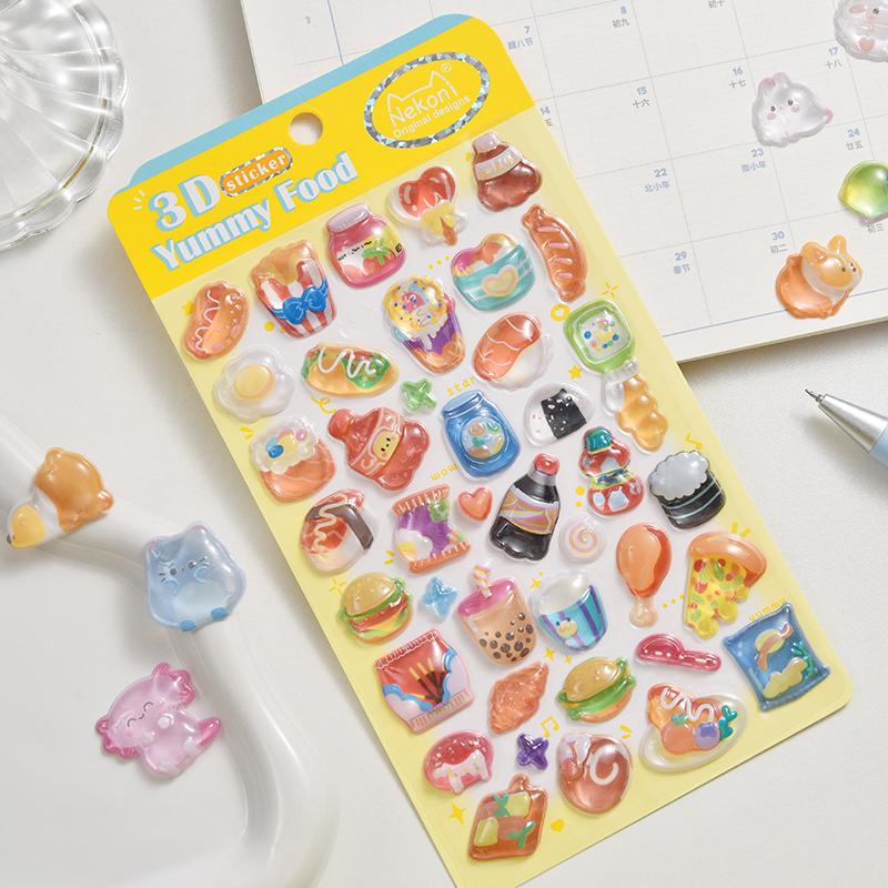 Korean NEKONI Creative Food Fruits Cartoon 3D Relief Stickers Scrapbooking Diy Journal Cute School Office Stationery Sticker