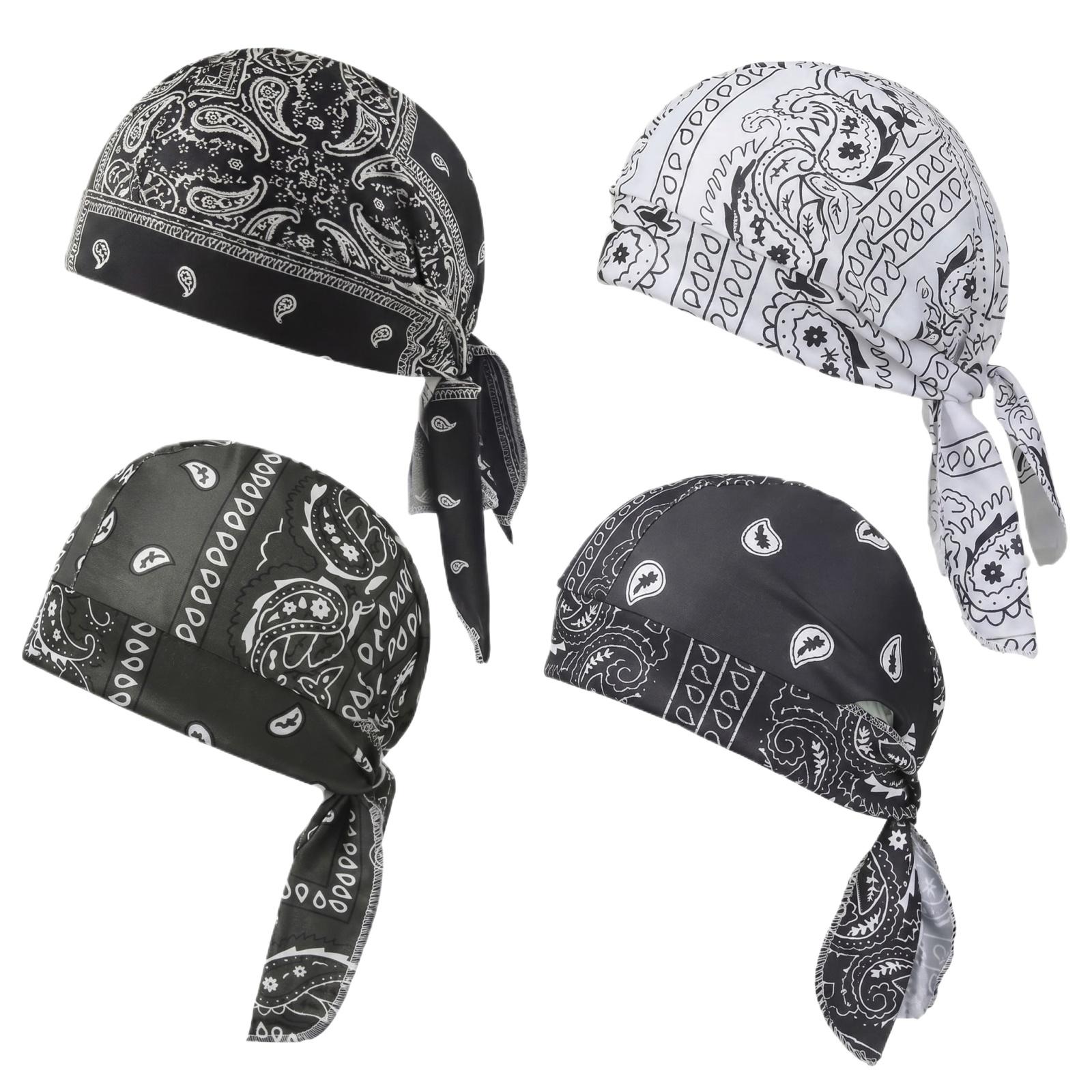 

4 Pack Paisley Pattern Breathable Head Wrap Caps Adjustable Strap Bandana Skull Caps Headwear for Head Circumference 55-58cm One Size білий