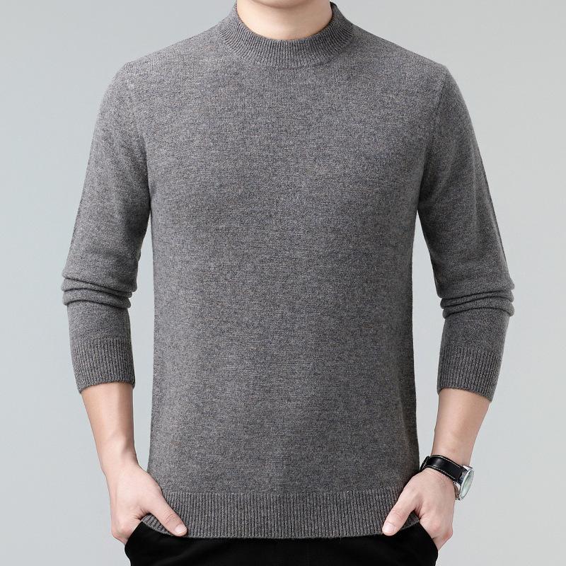 Men's 100% Wool Sweater, 2025 Autumn/Winter, Thickened Warm Half-High Collar, Middle-Aged Dad Knitwear