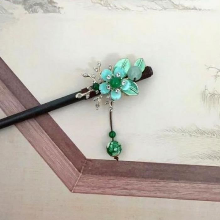 Kore Çiçekli Binyeo, Hanbok Binyeo, Geleneksel Topuz ve Yukarı Stil Saçlar için Ahşap Binyeo Saç Tokası
