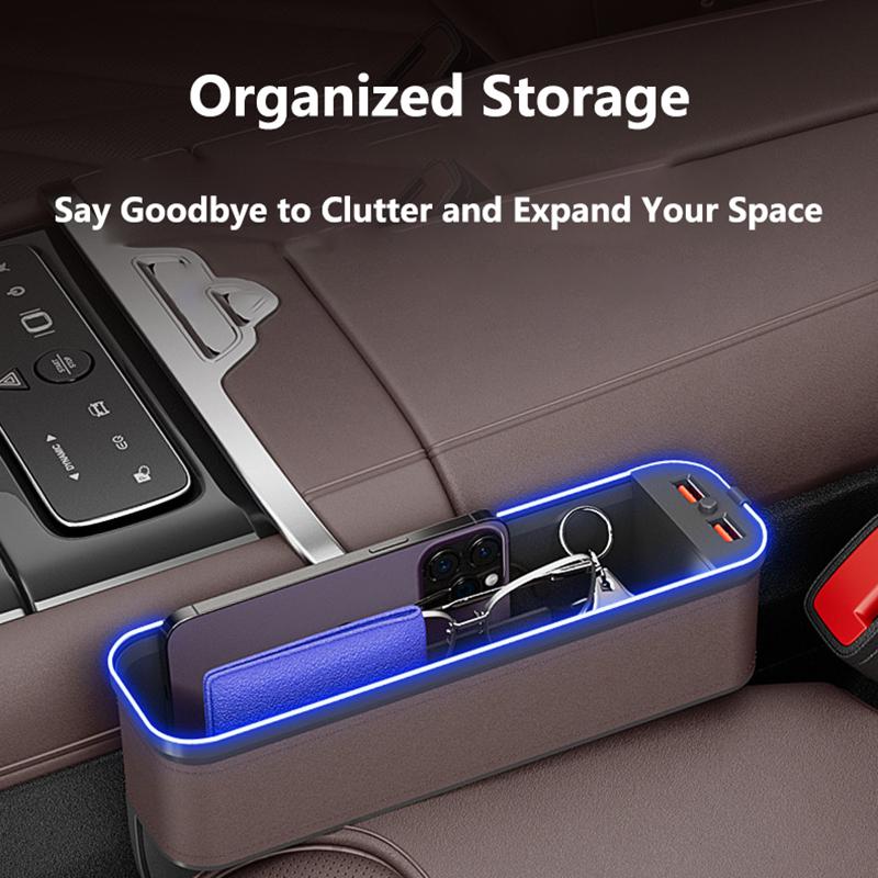 Car Seat Clip Gap Storage Box with Lamp Charging Interior Decor Storage Artifact Auto Supplies Seat Gap Filler Organizer