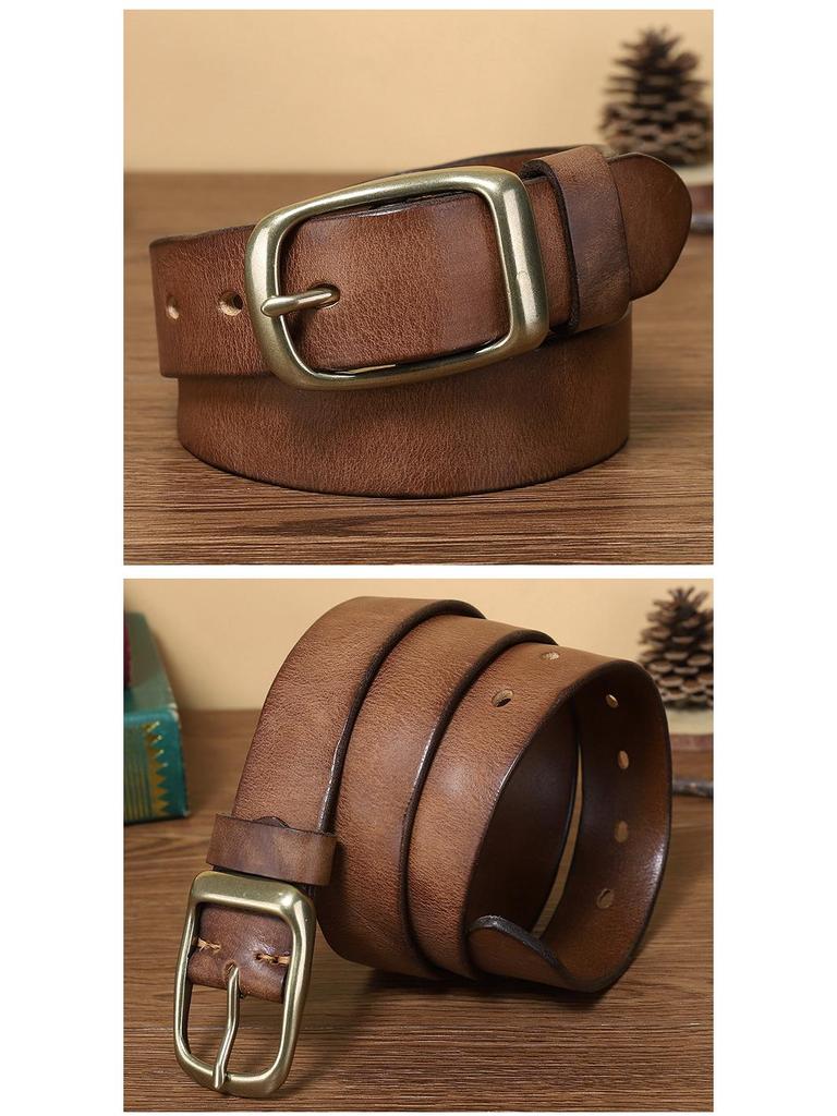 Unisexowy Pasek Retro z Prawdziwej Skóry Bydlęcej z Klamrą na Pin