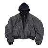 Y2k Oversized Vintage Μαύρο Δερμάτινο Σακάκι από Ψηλό Δέρμα Ανδρικό Φερμουάρ Ψεύτικο 2 Τεμαχίων Πολυτελή Ρούχα Σχεδιαστή Μπλούζα με Κουκούλα