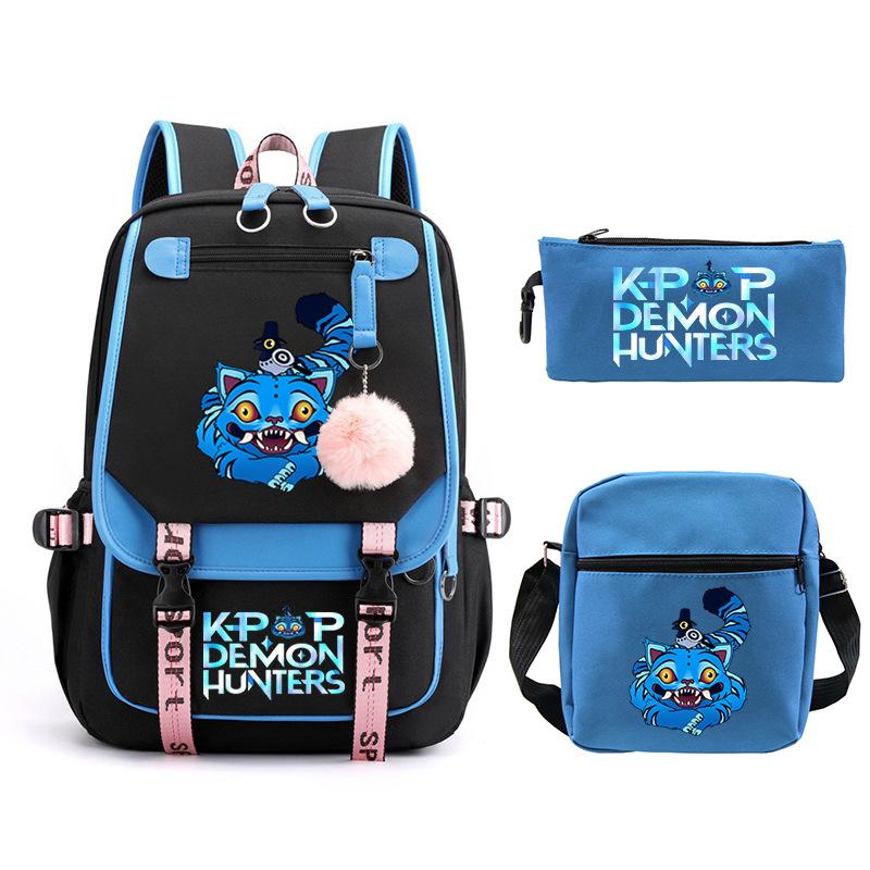 Kpop Trend Backpack Large Capacity Student School Bag Three-Piece Pencil Case Casual Shoulder Bag
