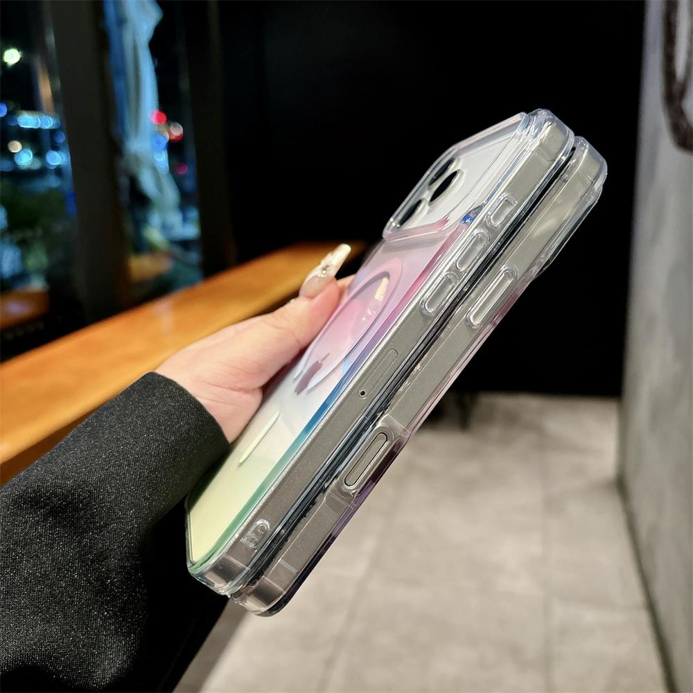 Transparent Gradient Magnetic Wireless Charging Phone Case For iPhone 17 16 15 14 13 Pro Max Plus For Magsafe Shockproof Cover