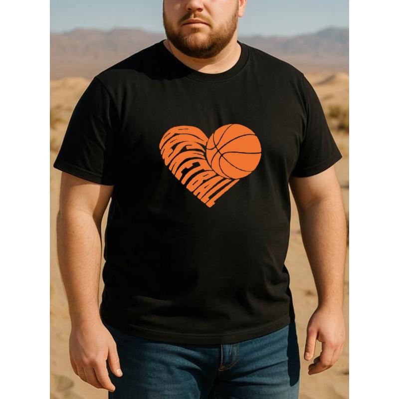 

European Size A Short-Sleeve T-Shirt Featuring a Heart-Shaped Design with a Basketball Theme, Made from Breathable Print Fabric. 4XL чорний