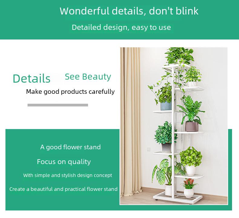 Multi-Layer Iron Flower Rack: 7 Tiers, Holds 8 Pots, Ideal for Indoor, Balcony, or Living Room Decoration. Perfect for Hanging Plants and Greenery.