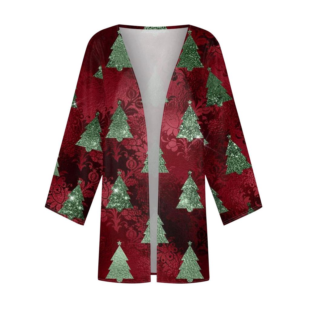 Women's Casual Fashion Christmas Print Lightweight Medium Length Jacket Cardigan