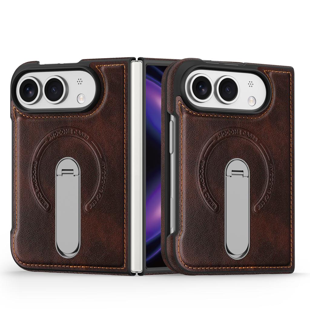 360 Rotating Magnetic Kickstand Skin Feel Leather Case for IPhone Ultra 18 Fold Wide Shockproof Wireless Charge Slim Fit Cover