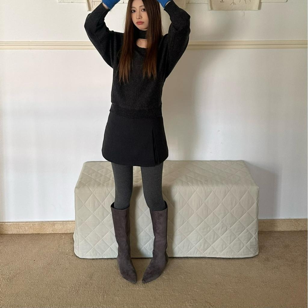 2025 New Small Pointed Suede Tall Thin But Knee Slope Heel Women's Boots