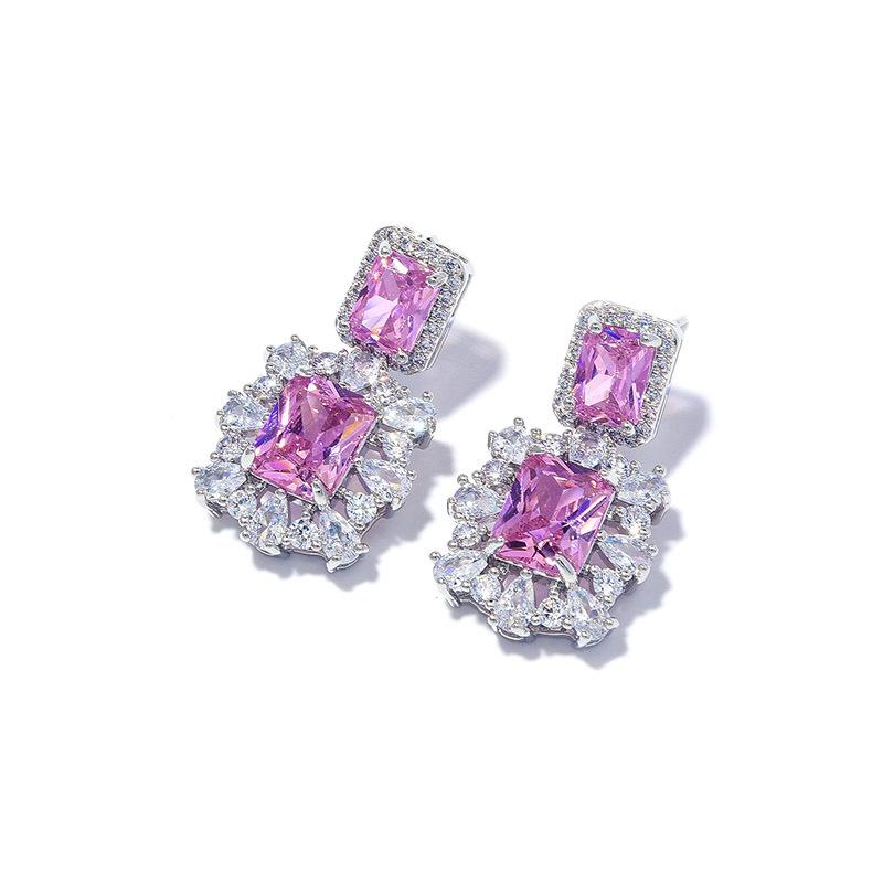 New Year'S Square Color Treasure Zircon Earrings Light Luxury Premium Winter Chinese New Year Earrings