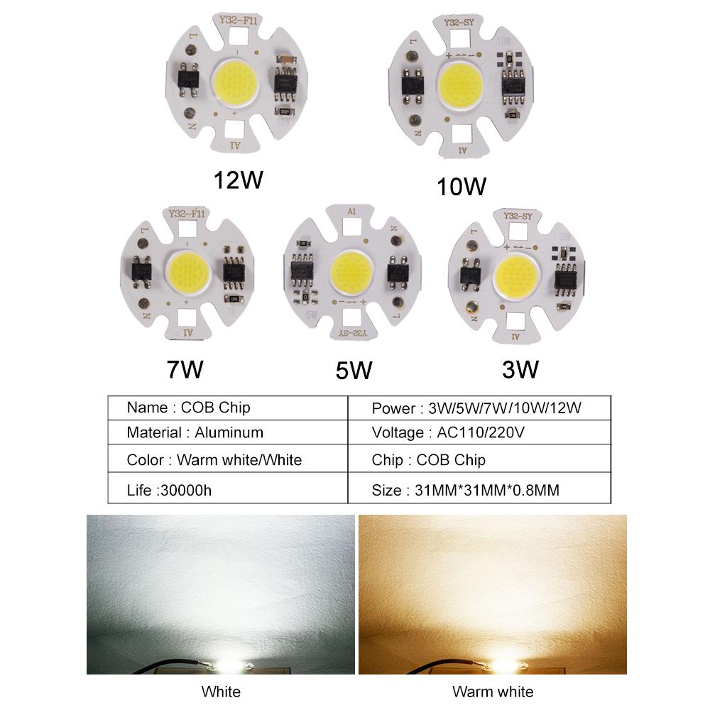 2 pezzi Mini COB LED Chip Lampada 220V 3W 5W 7W 9W Y27 Lampada LED Lampadina IP65 Ingresso IC Intelligente Per Fai da Te LED Proiettore Faretto