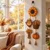 Seasonal Holiday Party Supplies Autumn Harvest Wooden Hanging Sign, Rustic Farmhouse Door Sign with Tassels and Wood Beads, Decorative Wheat Ear Corn