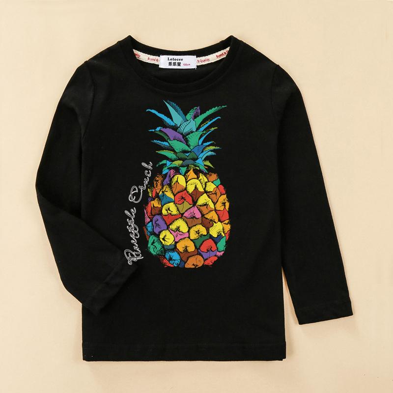 Spring and Autumn Round Neck 3D Fruit Pineapple Printed Top Fashionable Casual Long Sleeved Children's Boy and Girl Kids Unisex T-shirts