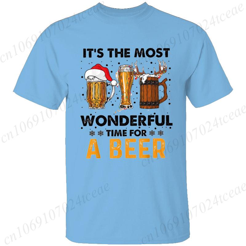 Men's Funny T-shirt Clothing It's The Most Wonderful Time for A Beer Christmas Tee Shirt Reindeer Drinking Graphic Tees Clothing