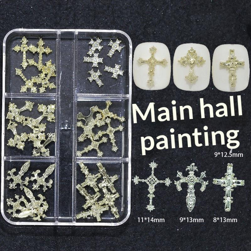 Minimalist Cross Nail Alloy Charms 30Pcs Box White K Diamond Metal Nail Accessories for DIY Nail Art Design