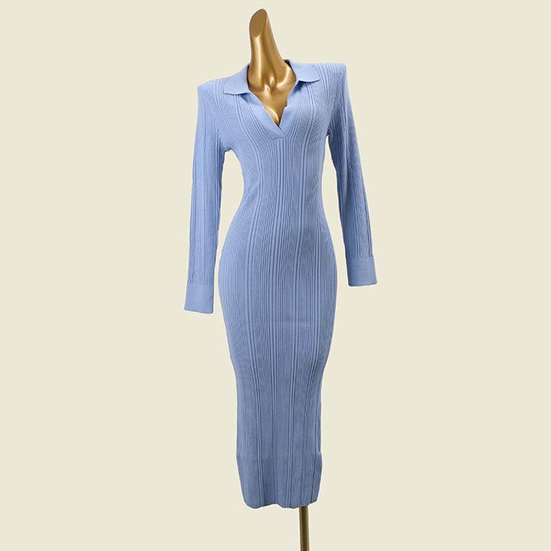 Australian Brand Polo Collar Silm Sheath Dress Foreign Trade Original Order Knitting Dress