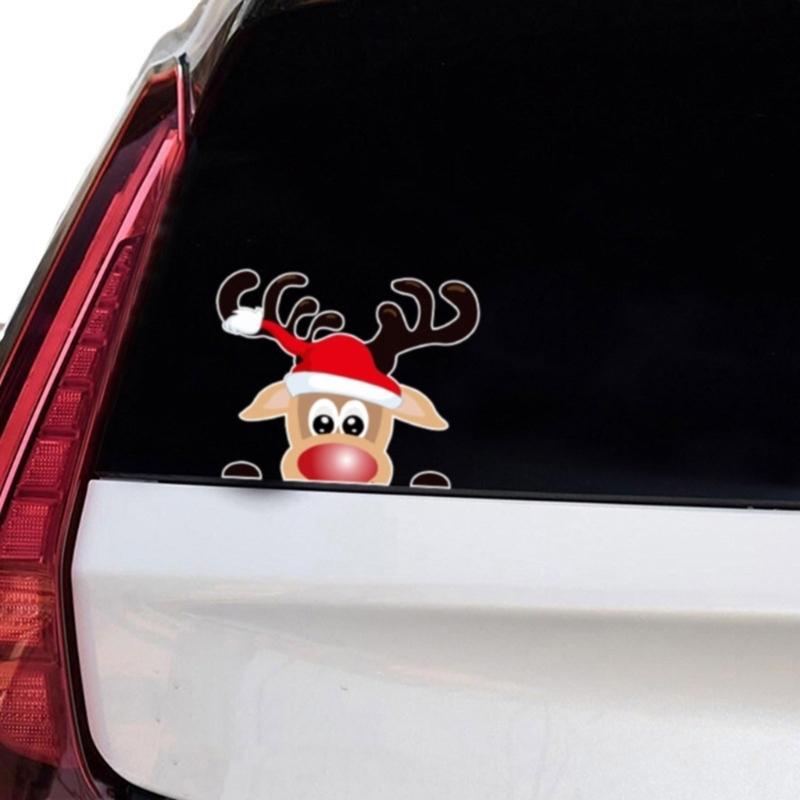Santa & Reindeer Window Sticker Car Window Ornament Holiday Window Cling Unique Vehicle Adornment Easy to Apply Sticker