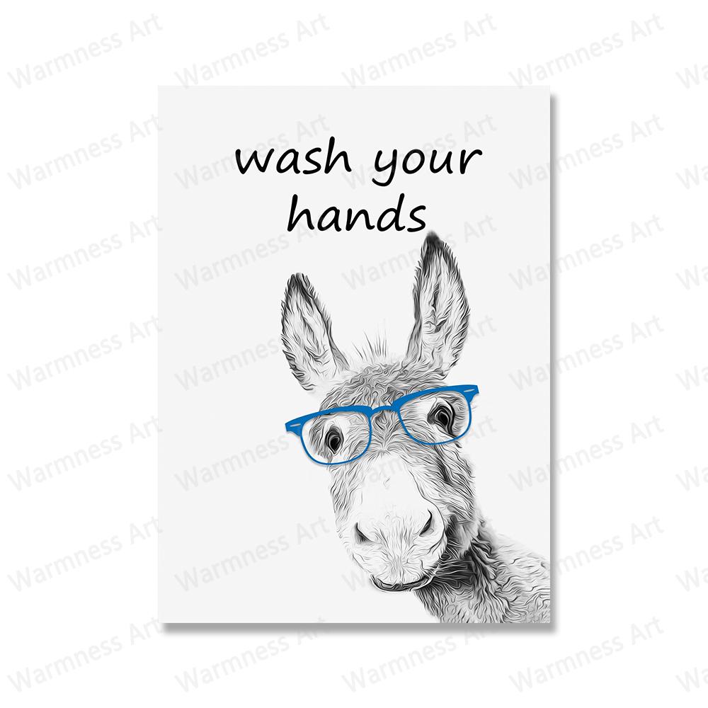 Animals Shark Pig Donkey Cat In Toilet Reading Newspaper Poster Canvas Painting Print Funny Wall Art Picture Kids Bathroom Decor