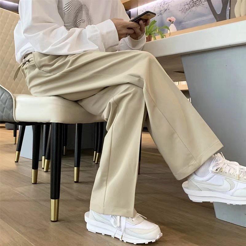 Casual Small Western Pants Men's Spring and Autumn Trend Drape White Abstinence Suit Pants Hong Kong Style Loose Straight Long Pants