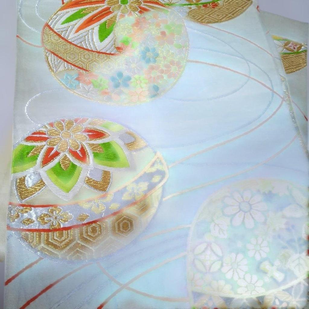 Used [Discount Until 1014] Pure Silk Fukuro Obi Six Patterns Temari Embroidery Four Seasons Flowers