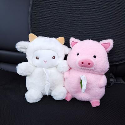 Car Tissue Box Adorable Animal Shape Plush Lovely Pig Car Hanging Paper Box Napkin Holder Auto Accessories