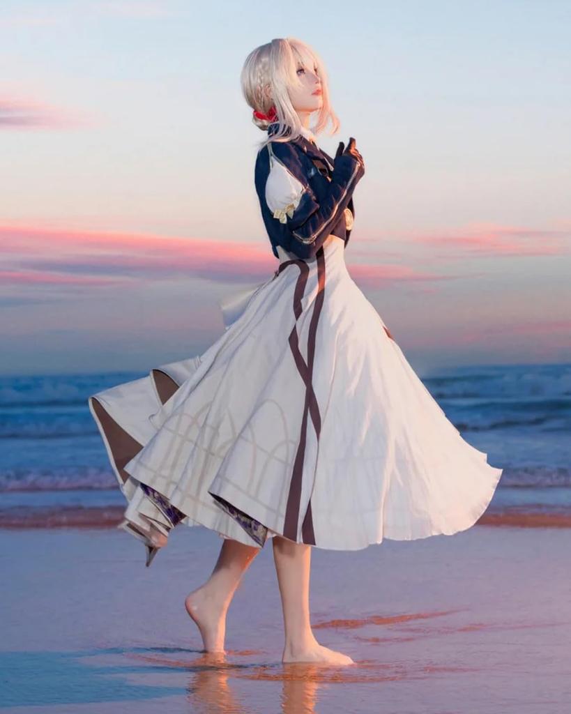 Violettes Cosplay Kostüm mit Auto Memory Deluxe Erwachsenen Schulbühnen Kostüm Perücke Größe [Ausgezeichnete Qualität] Perücke, Puppe, Edition, Anime-Stil, Kostüm,