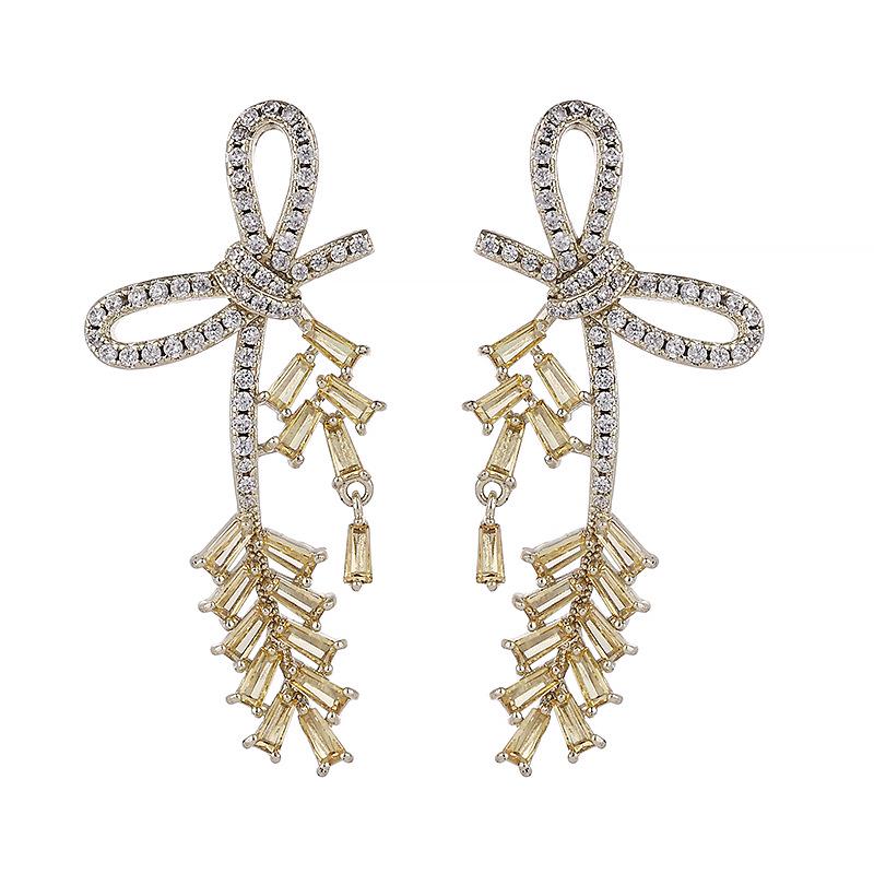 Elegant Zircon Bow Tassel Earrings – High-End Slimming Design