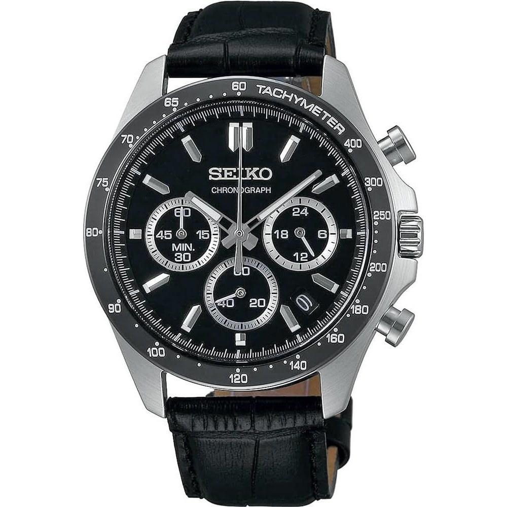 SEIKO 1/5 Second Chronograph Quartz Wristwatch Mens SBTR021 Black Leather