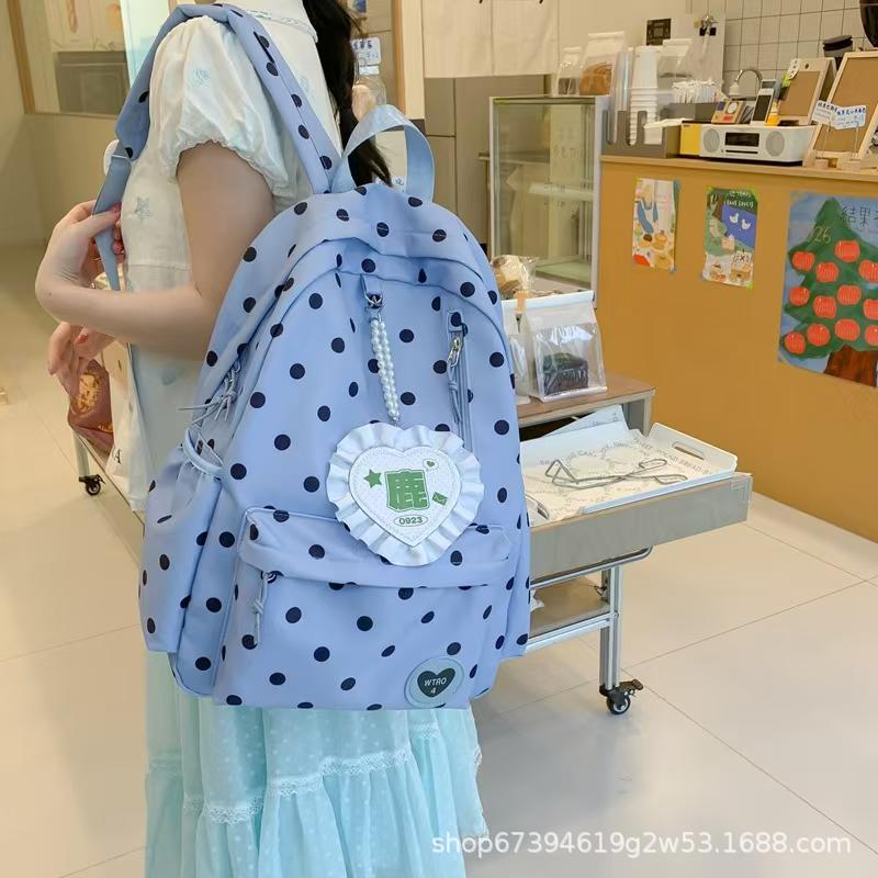 Zaino Scolastico Nuova Moda Grande Capacità Carino Pois Zaino Tempo Libero Viaggio Zaino Fiocco Scuola Media Zaino per Campus Scolastico