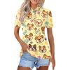 Women's Casual Short Sleeve Shirt with Print - Button Front Top with Side Slits
